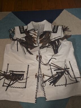 White Fringe Leather Western Vest